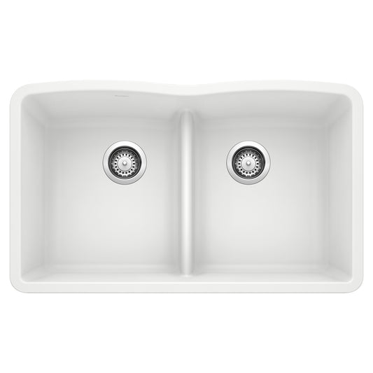 BLANCO 442074 Diamond Diamond SILGRANIT 32" 50/50 Double Bowl Undermount Kitchen Sink with Low Divide - White in White