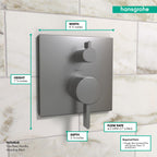 HANSGROHE 15862341 Ecostat Pressure Balance Trim Square with Diverter - Brushed Black Chrome