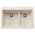 BLANCO 443217 Liven Liven SILGRANIT 33" 60/40 Double Bowl Dual Mount Kitchen Sink with Low Divide - Soft White in Soft White