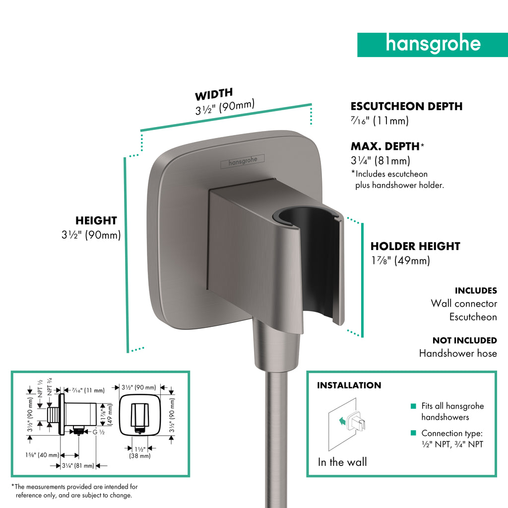 HANSGROHE 26887341 FixFit Q Wall Outlet with Handshower Holder - Brushed Black Chrome