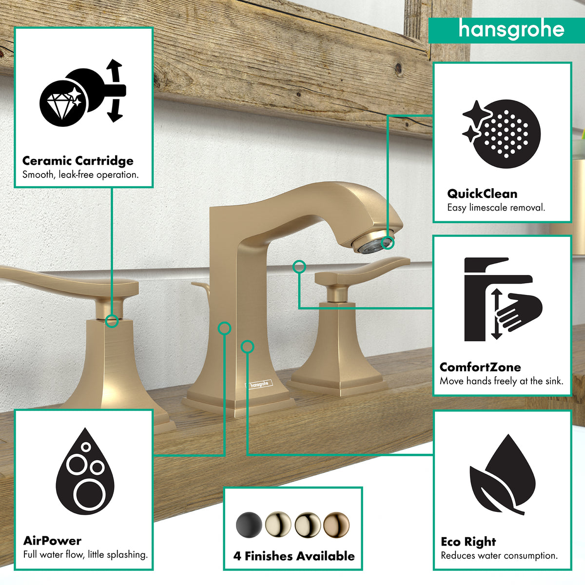 HANSGROHE 31330141 Metropol Classic Widespread Faucet 110 with Lever Handles and Pop-Up Drain, 1.2 GPM - Brushed Bronze