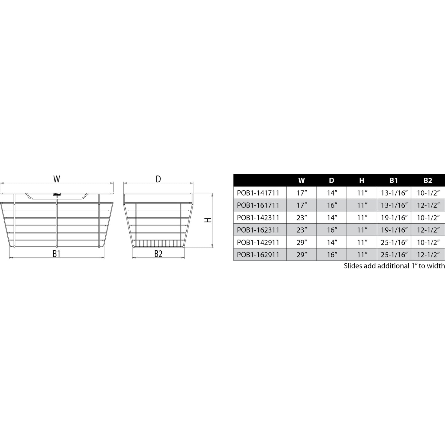 HARDWARE RESOURCES POB1-142311SN Satin Nickel Closet Pullout Basket with Slides 14"D x 23"W x 11"H - Satin Nickel