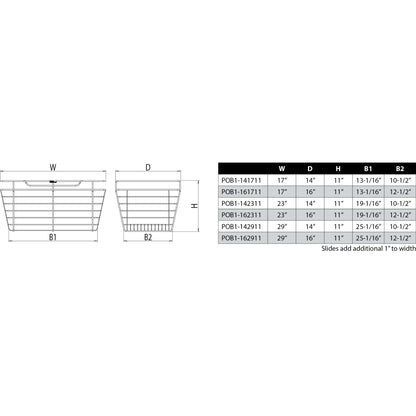 HARDWARE RESOURCES POB1-142311SN Satin Nickel Closet Pullout Basket with Slides 14"D x 23"W x 11"H - Satin Nickel