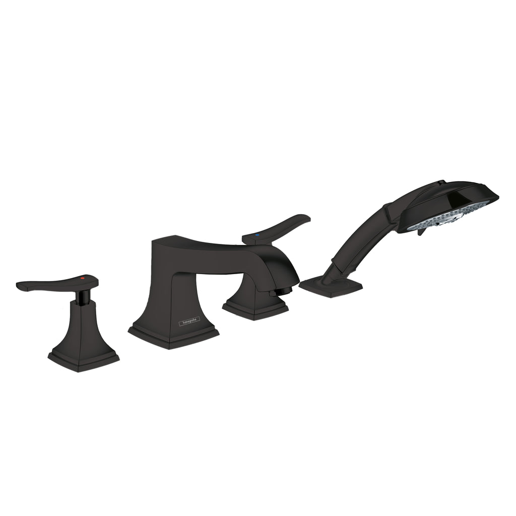 HANSGROHE 31441671 Metropol Classic 4-Hole Roman Tub Set Trim with Lever Handles and 1.8 GPM Handshower - Matte Black