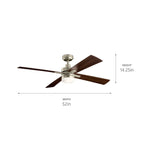 KICHLER 330140NI Lija 52 Inch Led Ceiling Fan In Nickel With Etched Cased Opal Glass