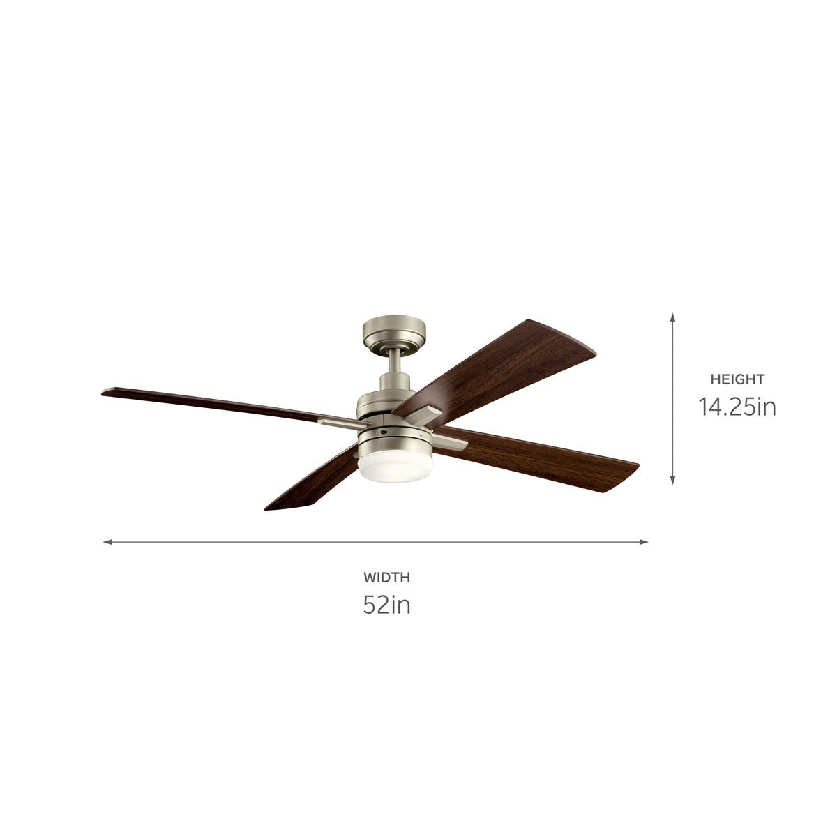 KICHLER 330140NI Lija 52 Inch Led Ceiling Fan In Nickel With Etched Cased Opal Glass