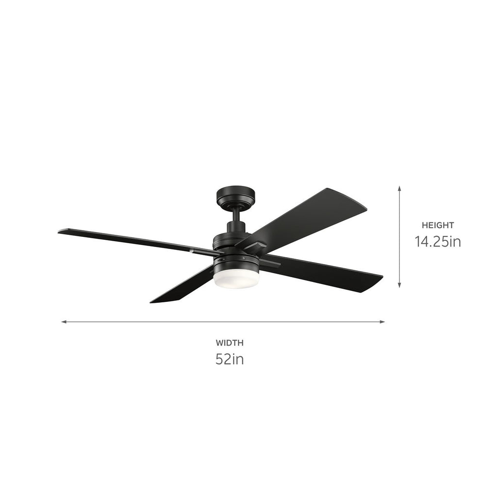 KICHLER 330140SBK Lija 52 Inch Led Ceiling Fan In Satin Black With Etched Cased Opal Glass