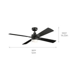 KICHLER 330140SBK Lija 52 Inch Led Ceiling Fan In Satin Black With Etched Cased Opal Glass