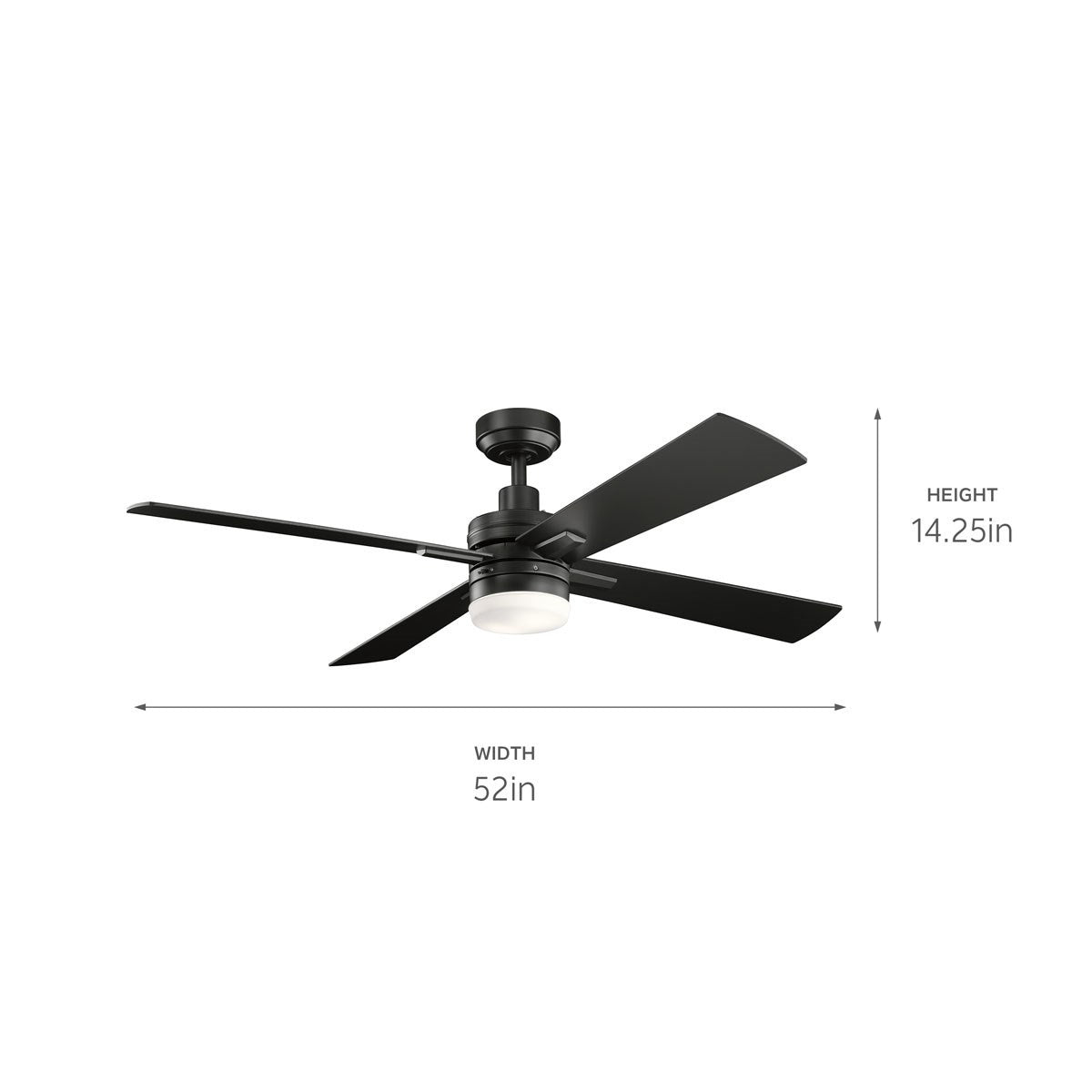 KICHLER 330140SBK Lija 52 Inch Led Ceiling Fan In Satin Black With Etched Cased Opal Glass