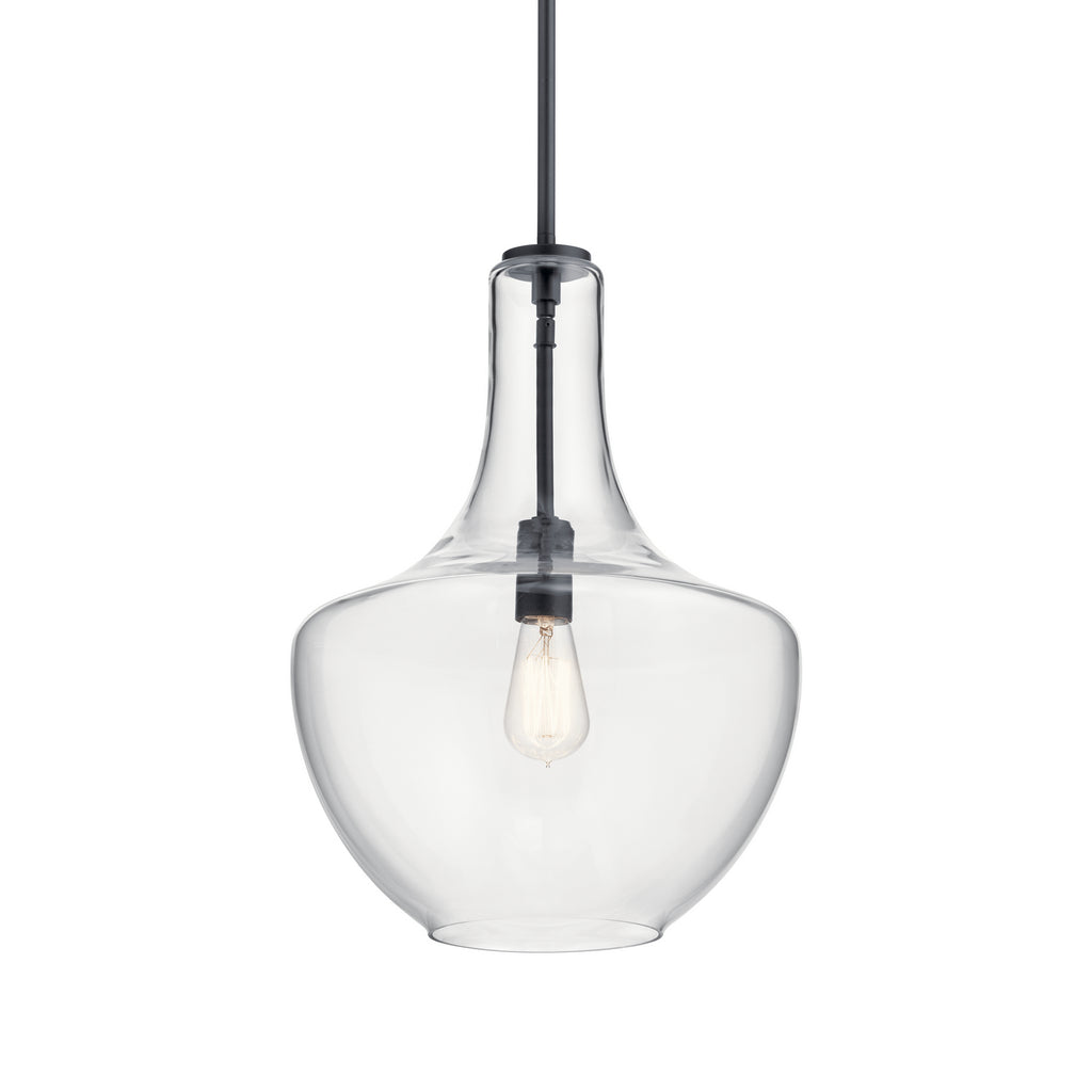 KICHLER 42046BK Everly 19.75" 1 Light Bell Pendant Clear Glass Black
