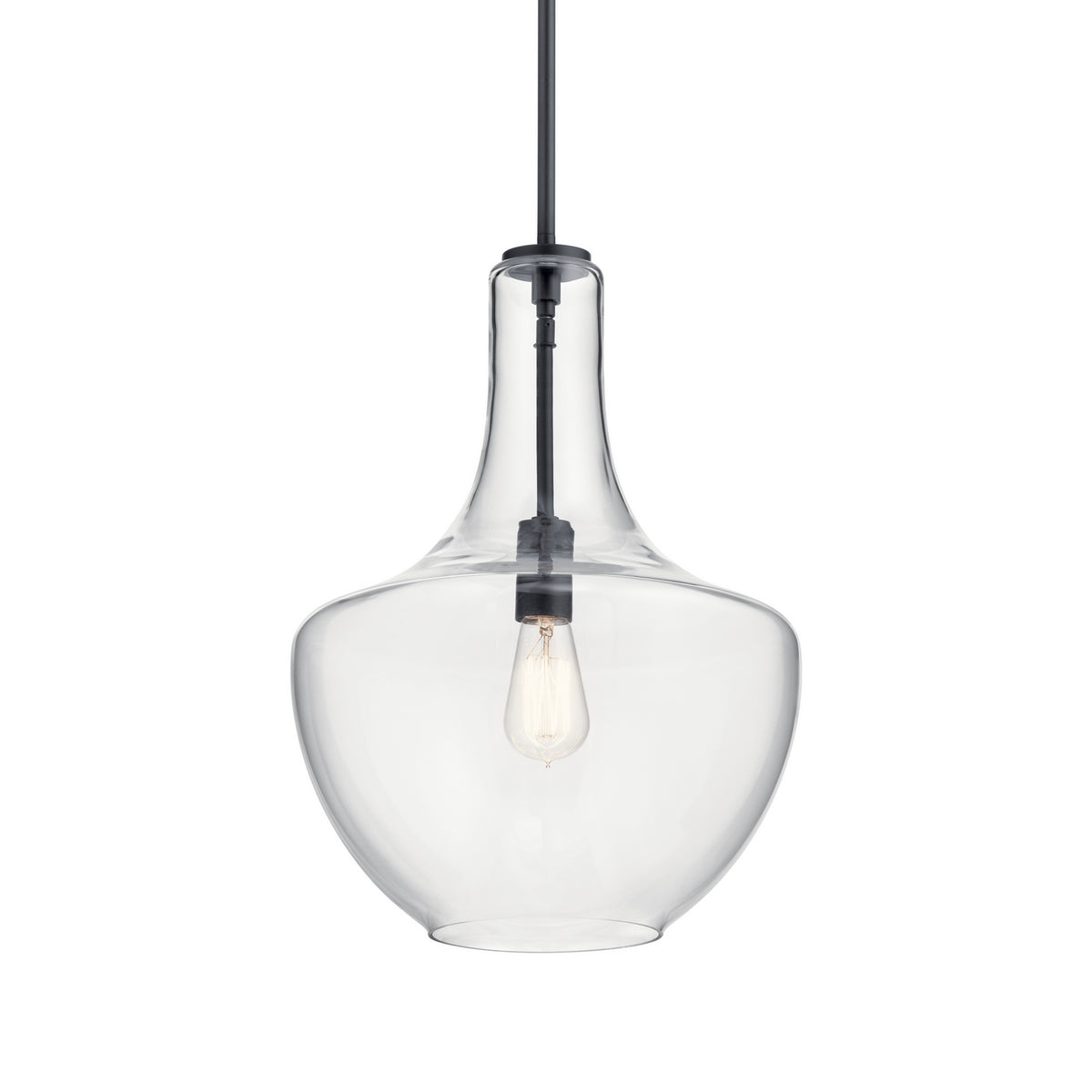 KICHLER 42046BK Everly 19.75" 1 Light Bell Pendant Clear Glass Black