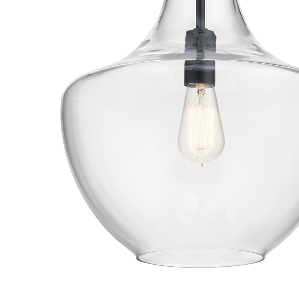 KICHLER 42046BK Everly 19.75" 1 Light Bell Pendant Clear Glass Black
