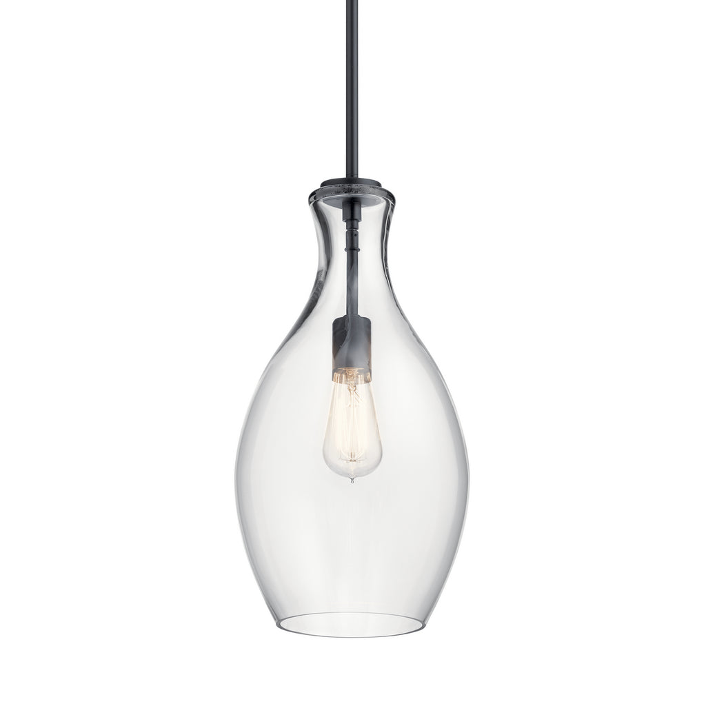 KICHLER 42047BK Everly 17.75" 1 Light Hour Glass Pendant Clear Glass Black