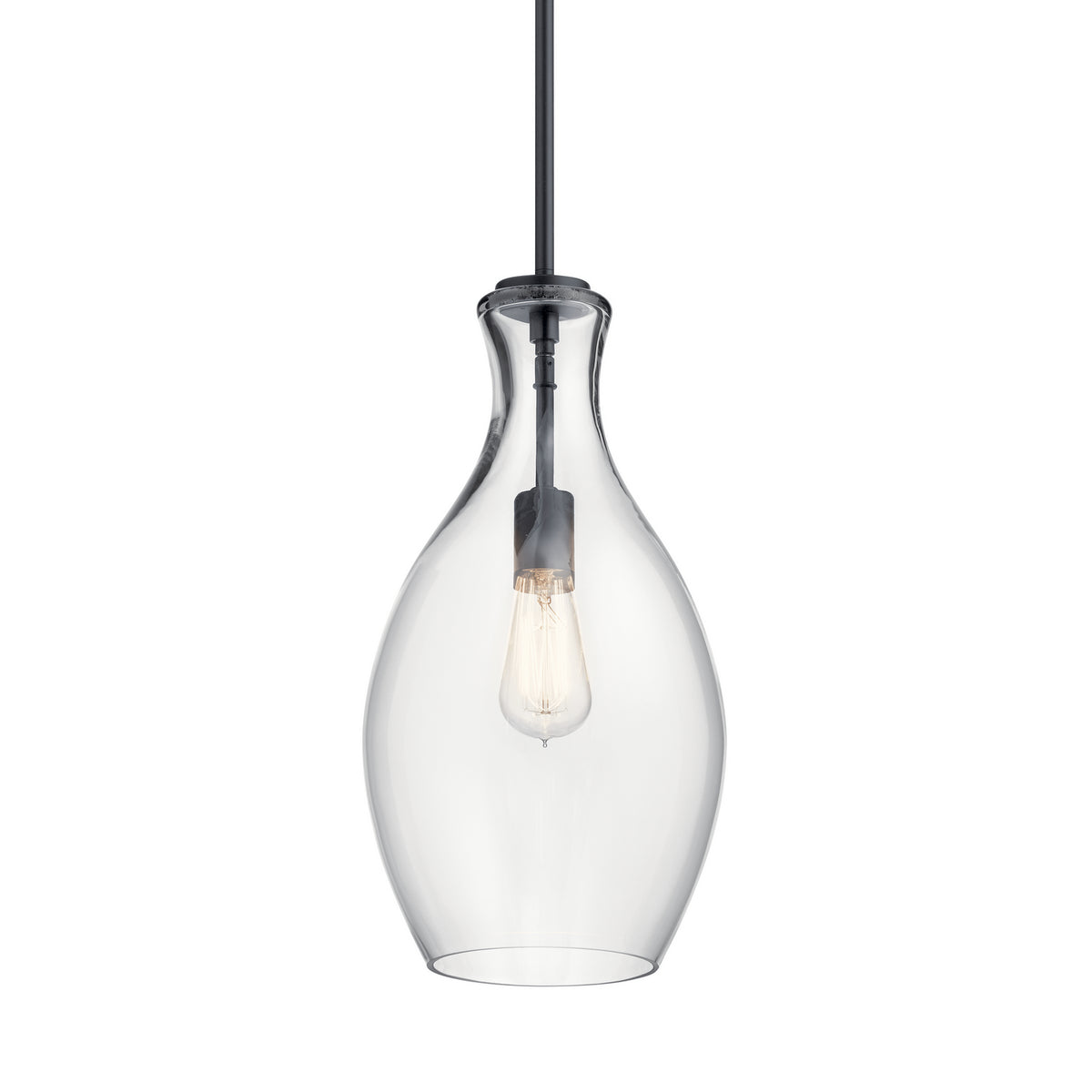 KICHLER 42047BK Everly 17.75" 1 Light Hour Glass Pendant Clear Glass Black