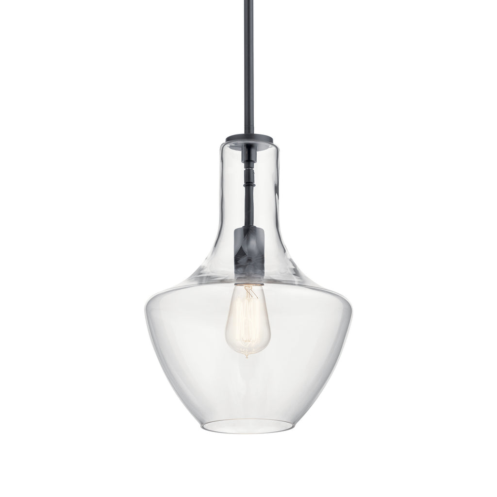 KICHLER 42141BK Everly 15.25" 1 Light Bell Pendant Clear Glass Black