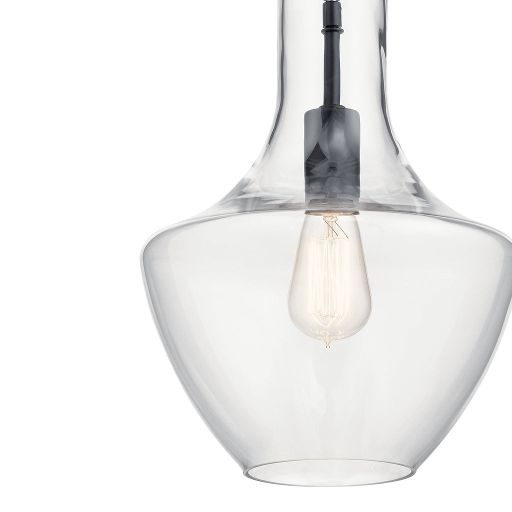 KICHLER 42141BK Everly 15.25" 1 Light Bell Pendant Clear Glass Black