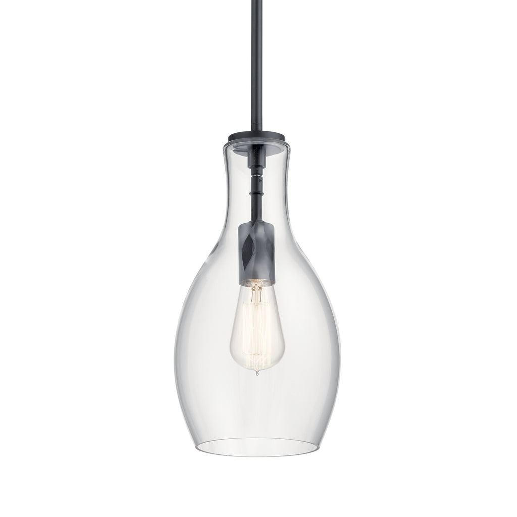 KICHLER 42456BK Everly 13.75" 1 Light Hour Glass Pendant Clear Black