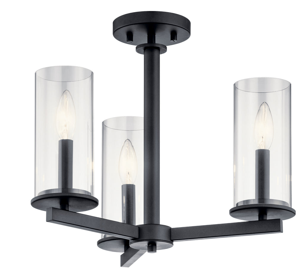 KICHLER 43997BK Crosby 3 Light Convertible Chandelier Black