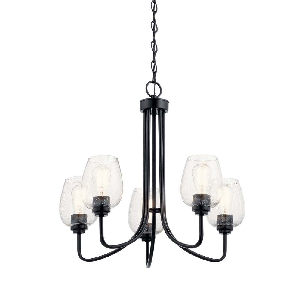KICHLER 44377BKCS Valserrano 5 Light Chandelier Seeded Glass Black
