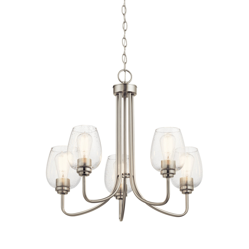 KICHLER 44377NICS Valserrano 5 Light Chandelier Seeded Glass Brushed Nickel