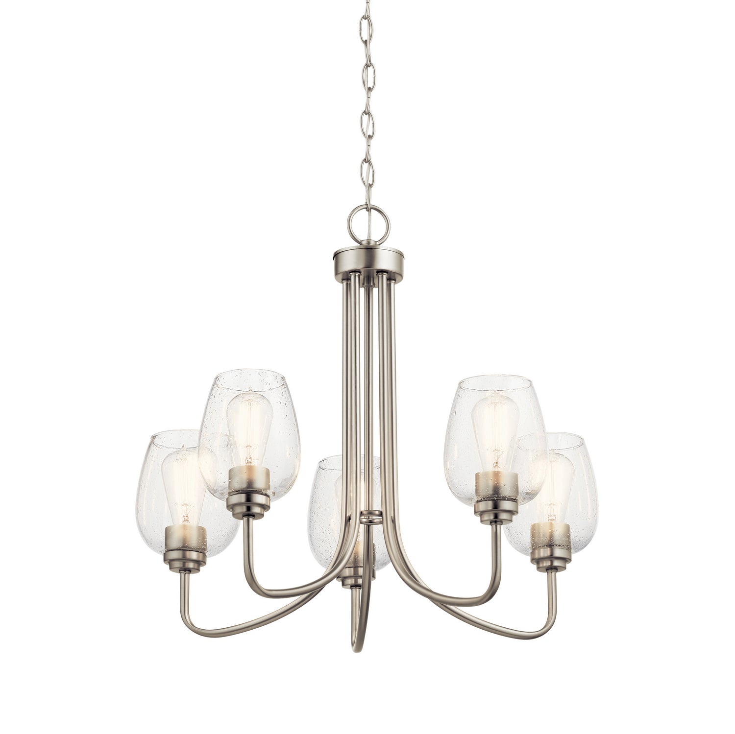 KICHLER 44377NICS Valserrano 5 Light Chandelier Seeded Glass Brushed Nickel