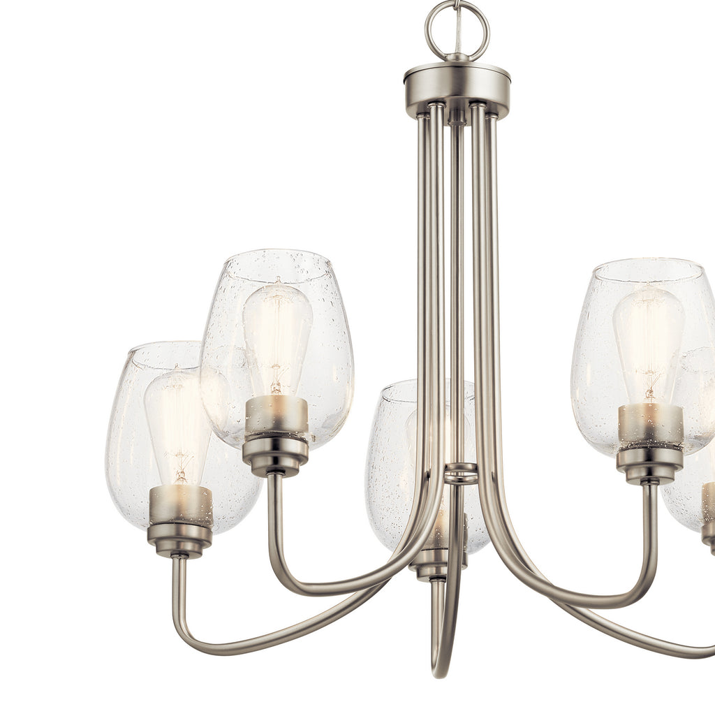 KICHLER 44377NICS Valserrano 5 Light Chandelier Seeded Glass Brushed Nickel