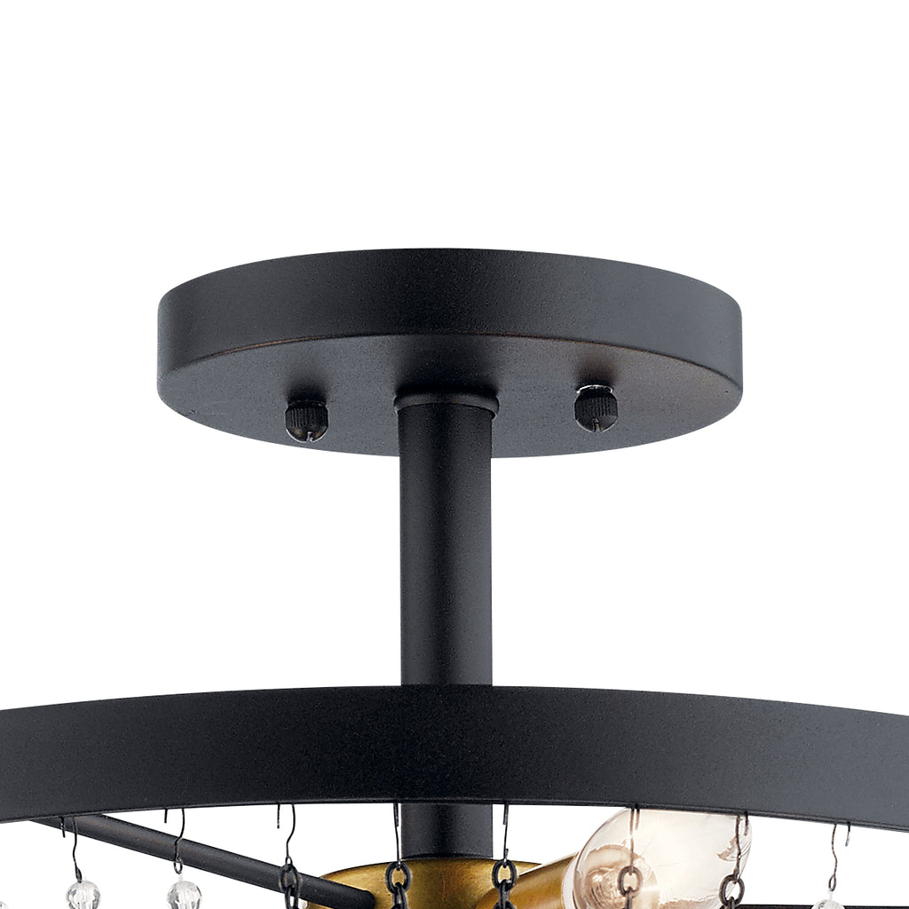 KICHLER 52049BKT Alexia 16" 3 Light Semi Flush with Crystal Beads in Textured Black