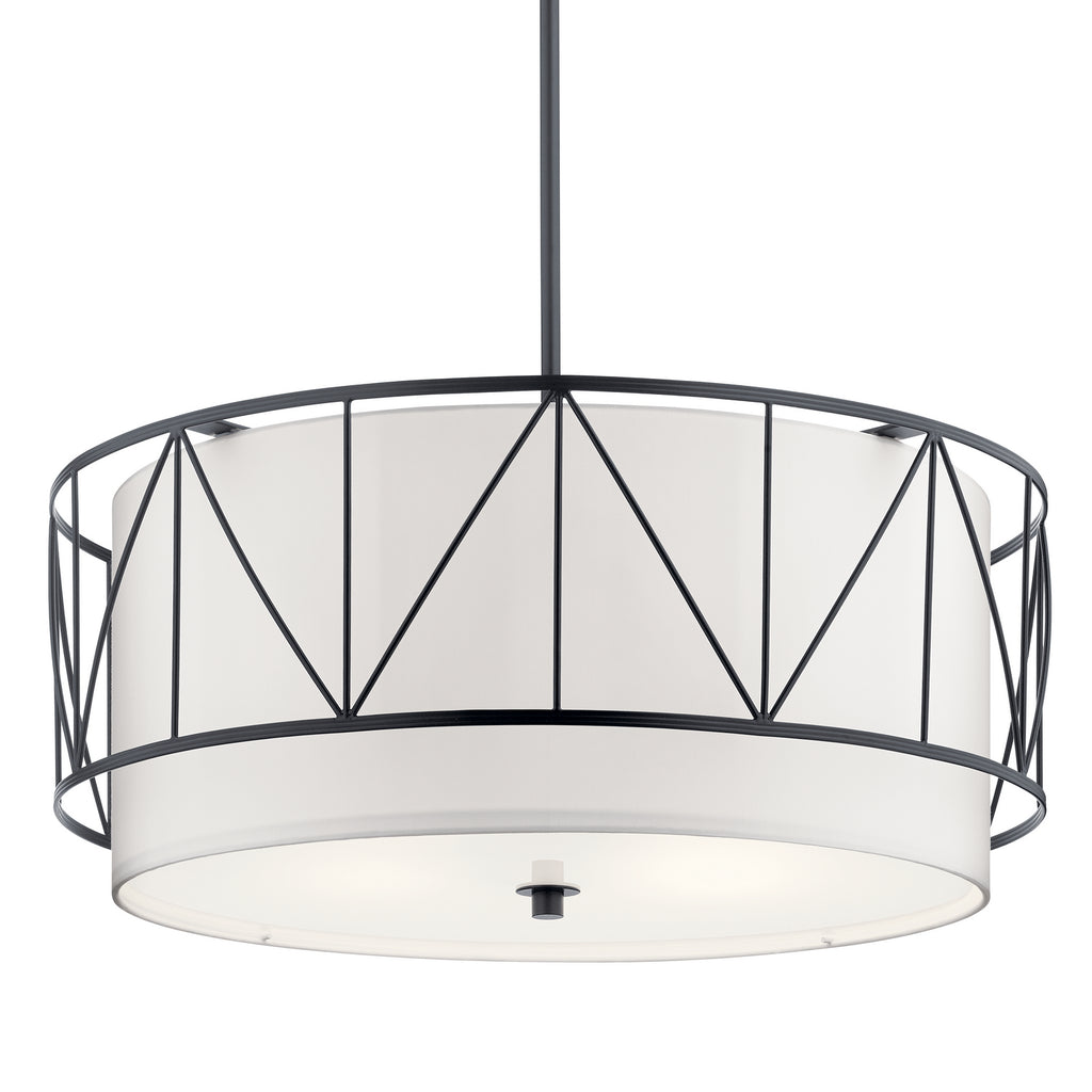 KICHLER 52072BK Birkleigh 11.5" 4 Light Pendant With Satin Etched Glass In Black