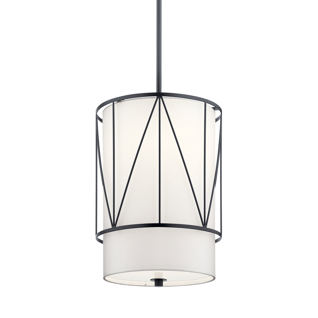 KICHLER 52073BK Birkleigh 18.25" 1 Light Pendant With Satin Etched Glass In Black