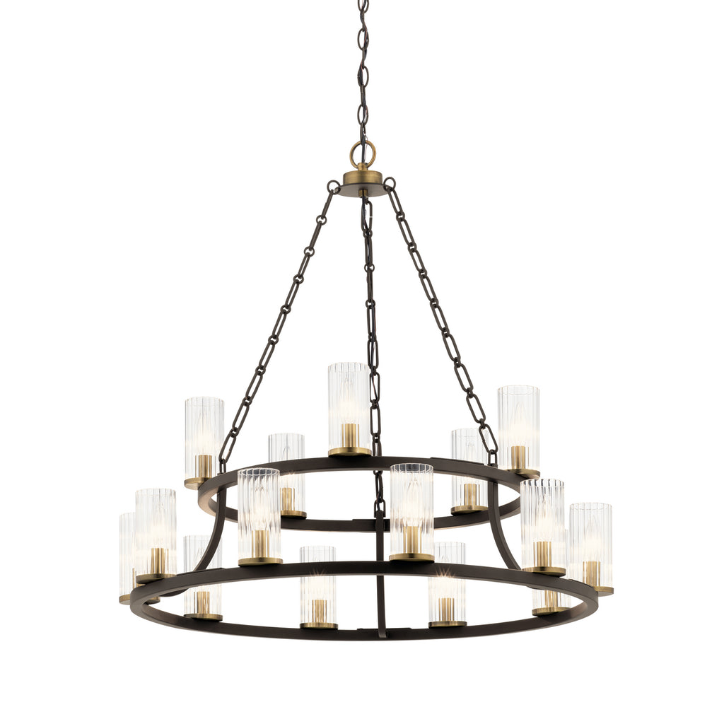KICHLER 52109OZ Mathias 31" 15 Light 2 Tier Chandelier With Clear Ribbed Glass In Olde Bronze