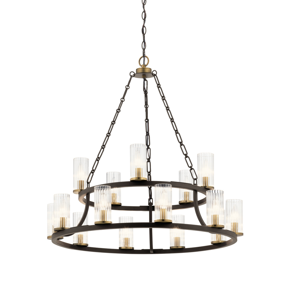 KICHLER 52109OZ Mathias 31" 15 Light 2 Tier Chandelier With Clear Ribbed Glass In Olde Bronze