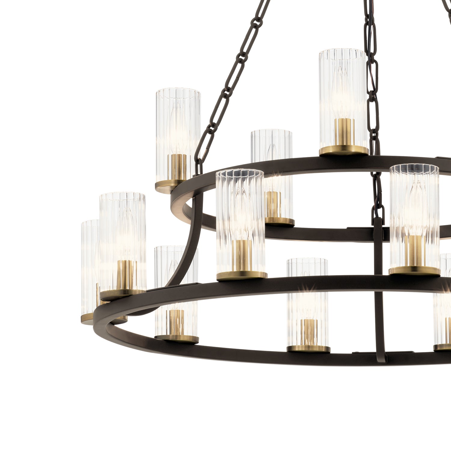 KICHLER 52109OZ Mathias 31" 15 Light 2 Tier Chandelier With Clear Ribbed Glass In Olde Bronze