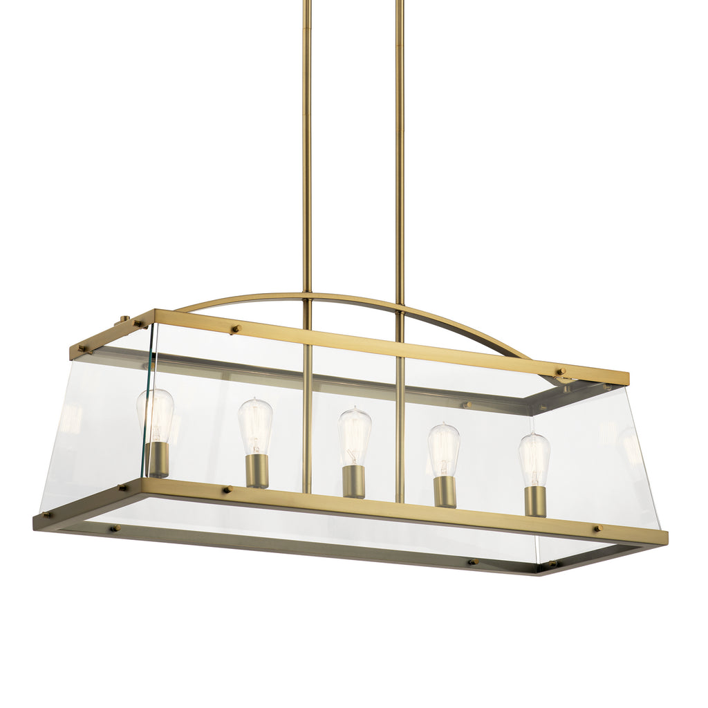 KICHLER 52123BNB Darton 40.75" 5 Light Linear Chandelier with Clear Glass in Brushed Natural Brass