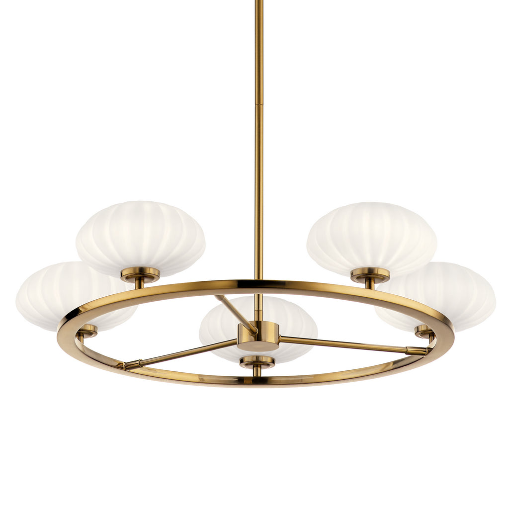 KICHLER 52223FXG Pim 40" 5 Light Round Chandelier with Satin Etched Cased Opal Glass in Fox Gold