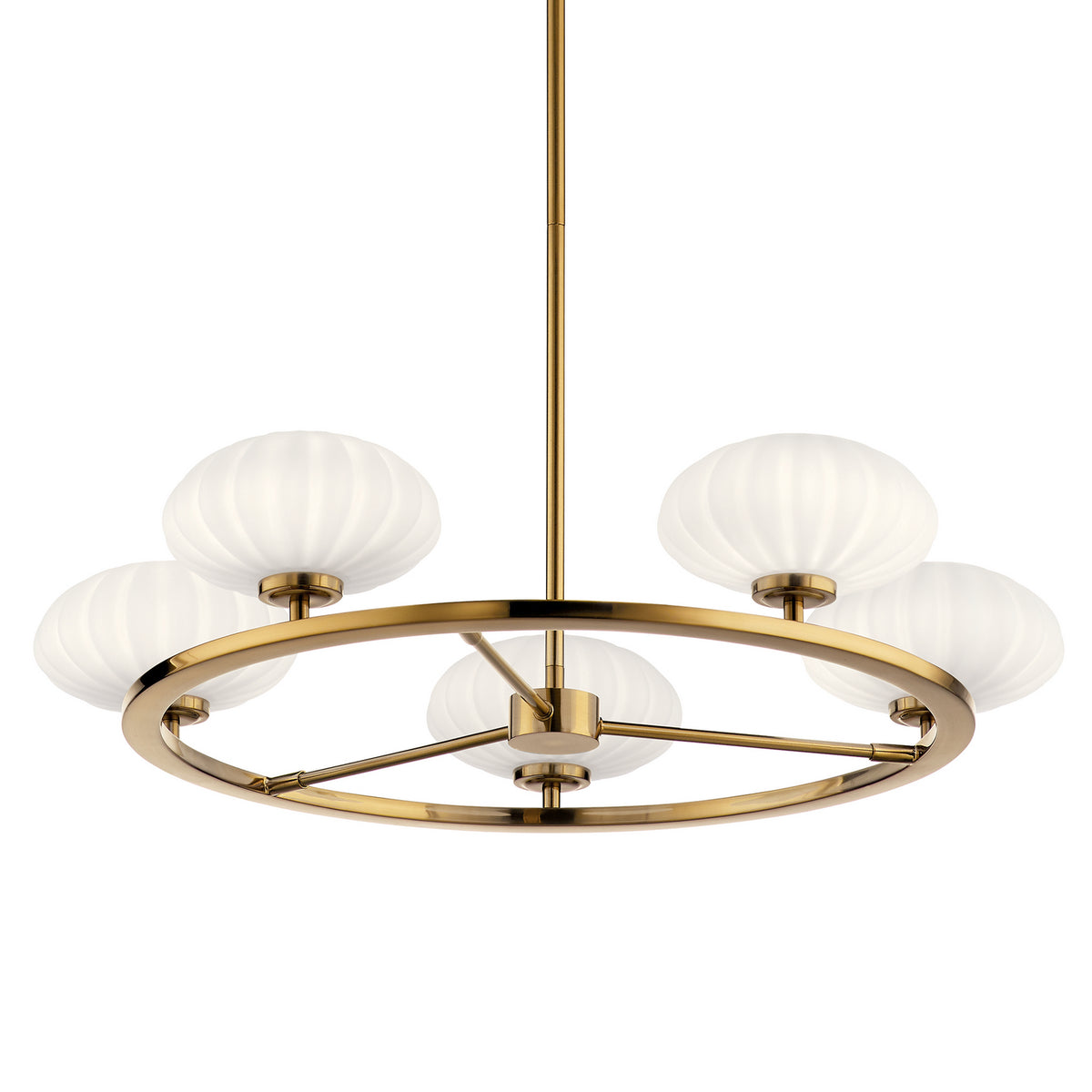 KICHLER 52223FXG Pim 40" 5 Light Round Chandelier with Satin Etched Cased Opal Glass in Fox Gold