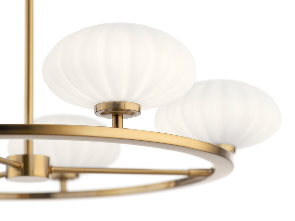 KICHLER 52223FXG Pim 40" 5 Light Round Chandelier with Satin Etched Cased Opal Glass in Fox Gold