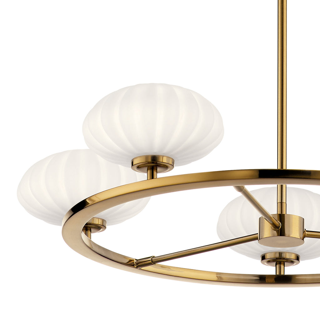 KICHLER 52223FXG Pim 40" 5 Light Round Chandelier with Satin Etched Cased Opal Glass in Fox Gold