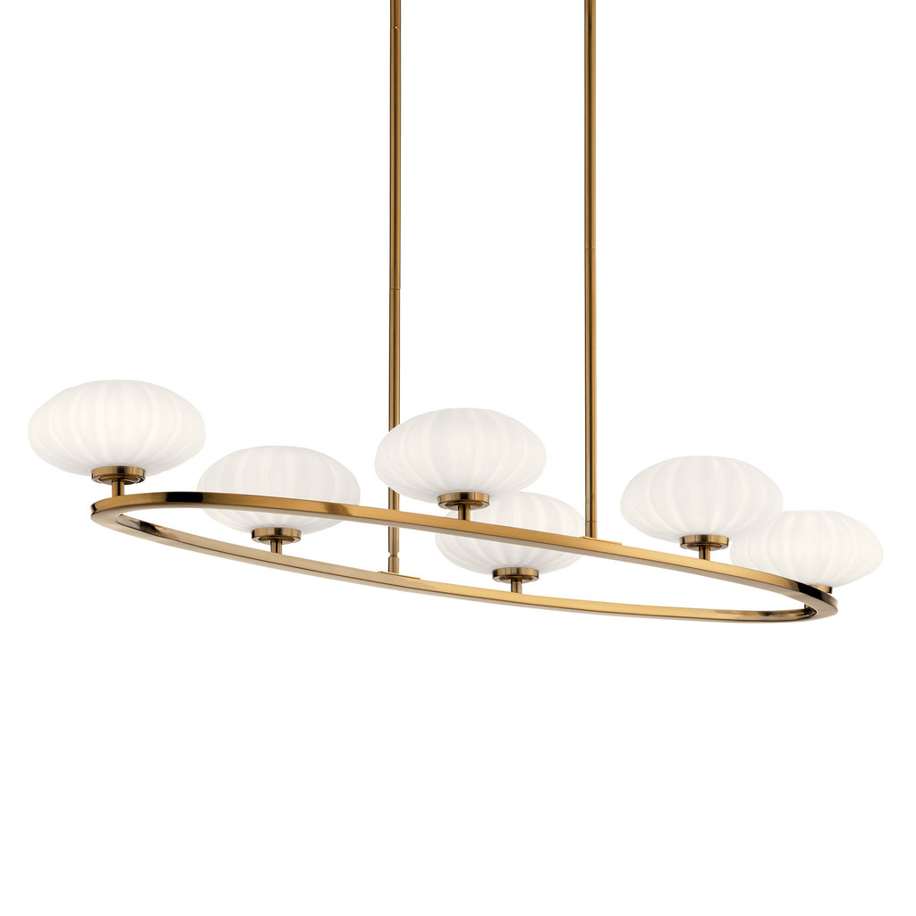 KICHLER 52224FXG Pim 39" 6 Light Oval Chandelier with Satin Etched Cased Opal Glass in Fox Gold