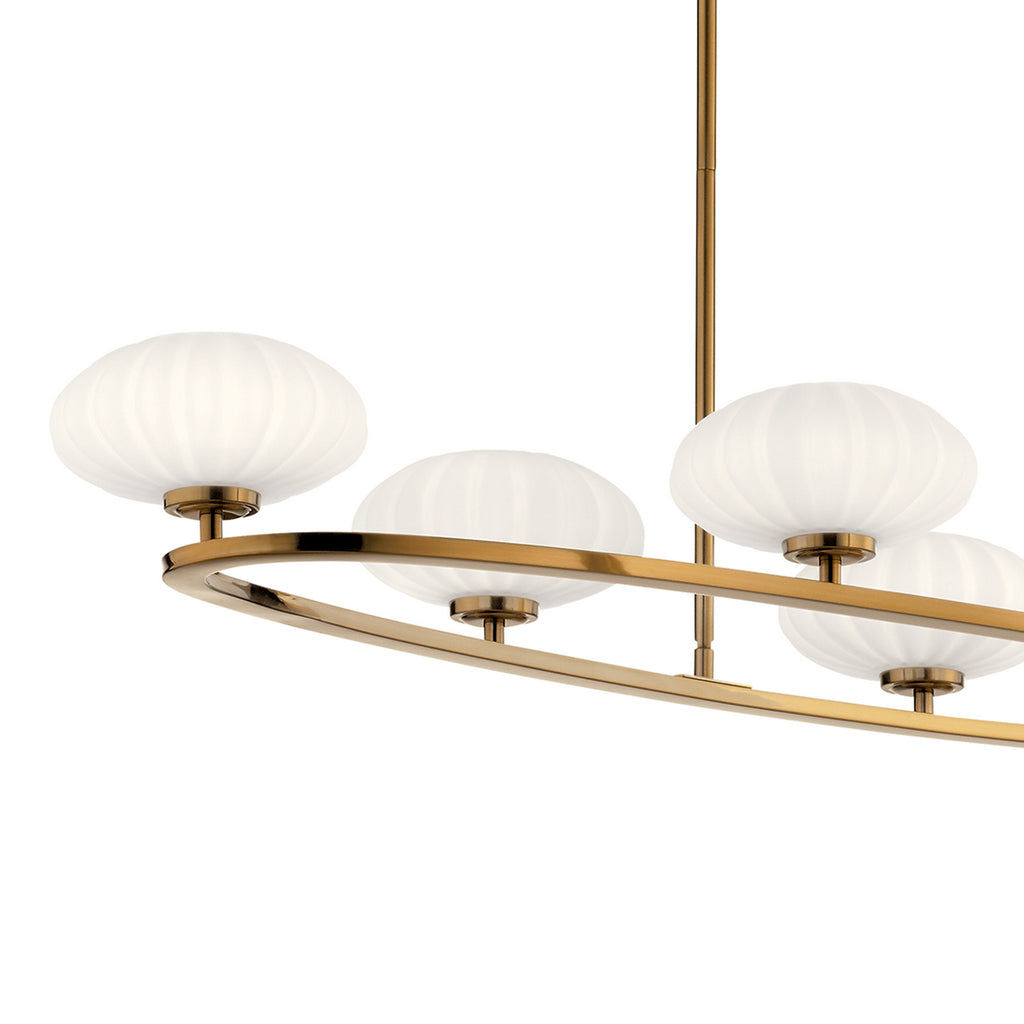 KICHLER 52224FXG Pim 39" 6 Light Oval Chandelier with Satin Etched Cased Opal Glass in Fox Gold