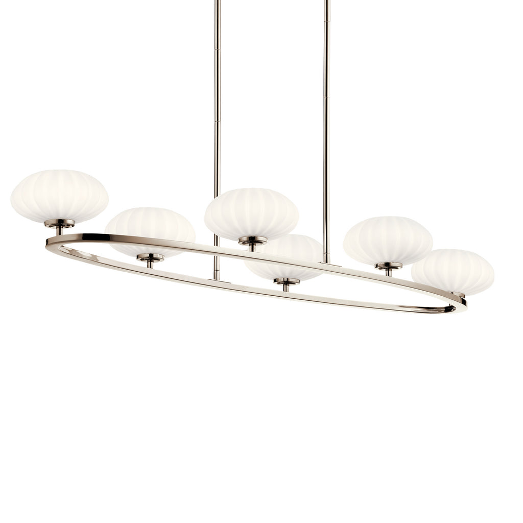 KICHLER 52224PN Pim 39" 6 Light Oval Chandelier with Satin Etched Cased Opal Glass in Polished Nickel