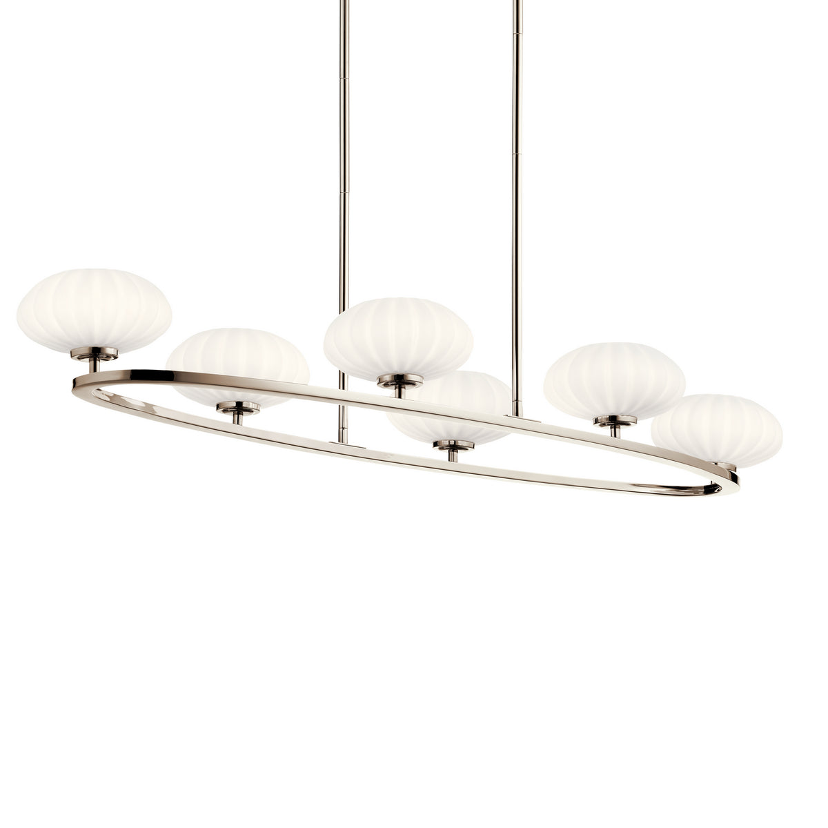 KICHLER 52224PN Pim 39" 6 Light Oval Chandelier with Satin Etched Cased Opal Glass in Polished Nickel