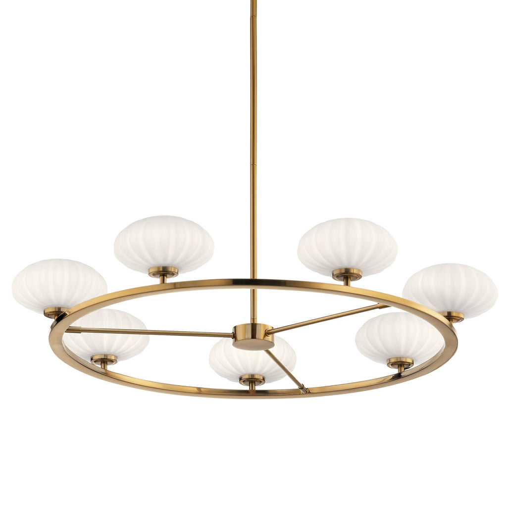 KICHLER 52225FXG Pim 40" 7 Light Round Chandelier with Satin Etched Cased Opal Glass in Fox Gold