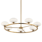 KICHLER 52225FXG Pim 40" 7 Light Round Chandelier with Satin Etched Cased Opal Glass in Fox Gold