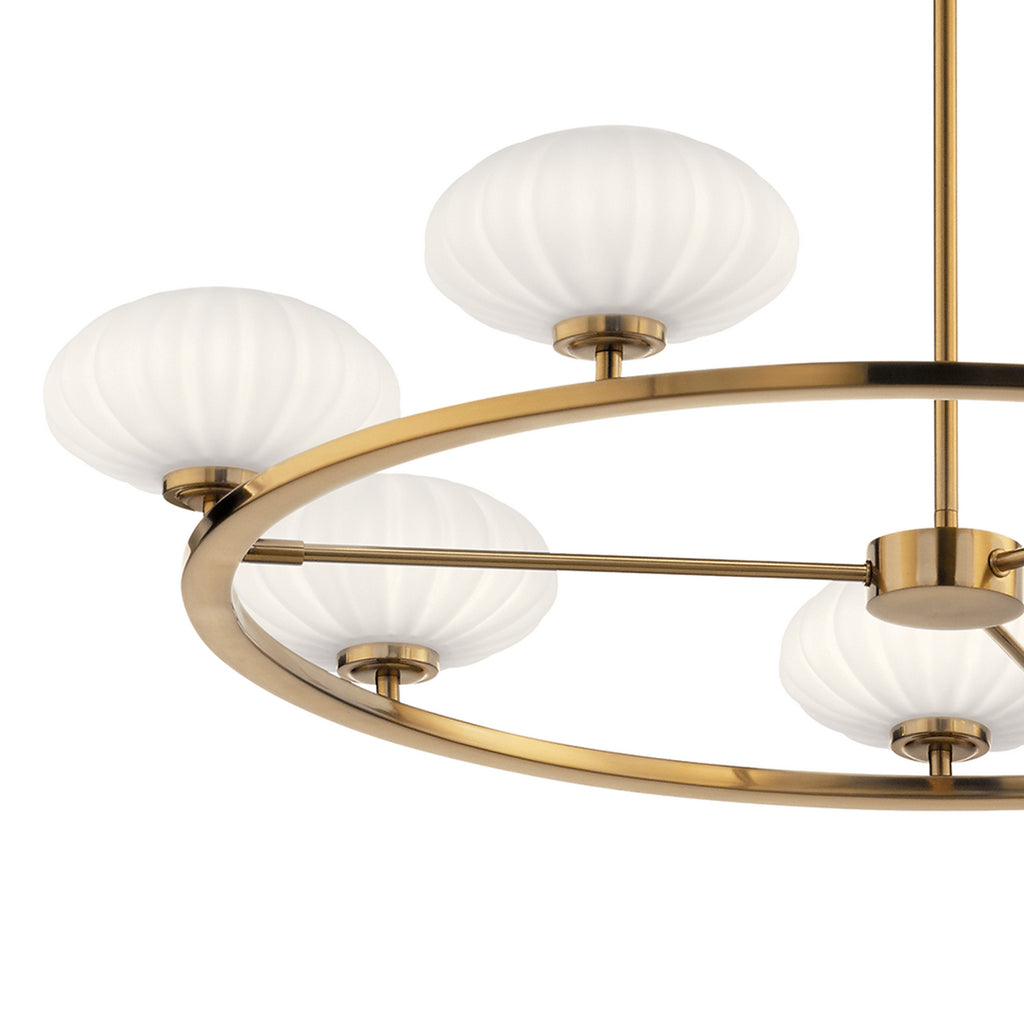 KICHLER 52225FXG Pim 40" 7 Light Round Chandelier with Satin Etched Cased Opal Glass in Fox Gold