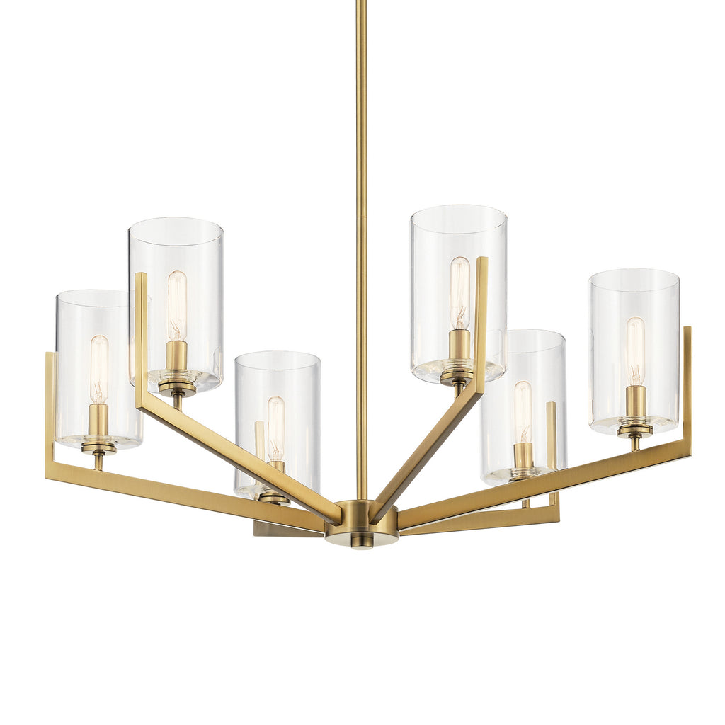 KICHLER 52314BNB Nye 14.75" 6 Light Chandelier With Clear Glass In Brushed Natural Brass