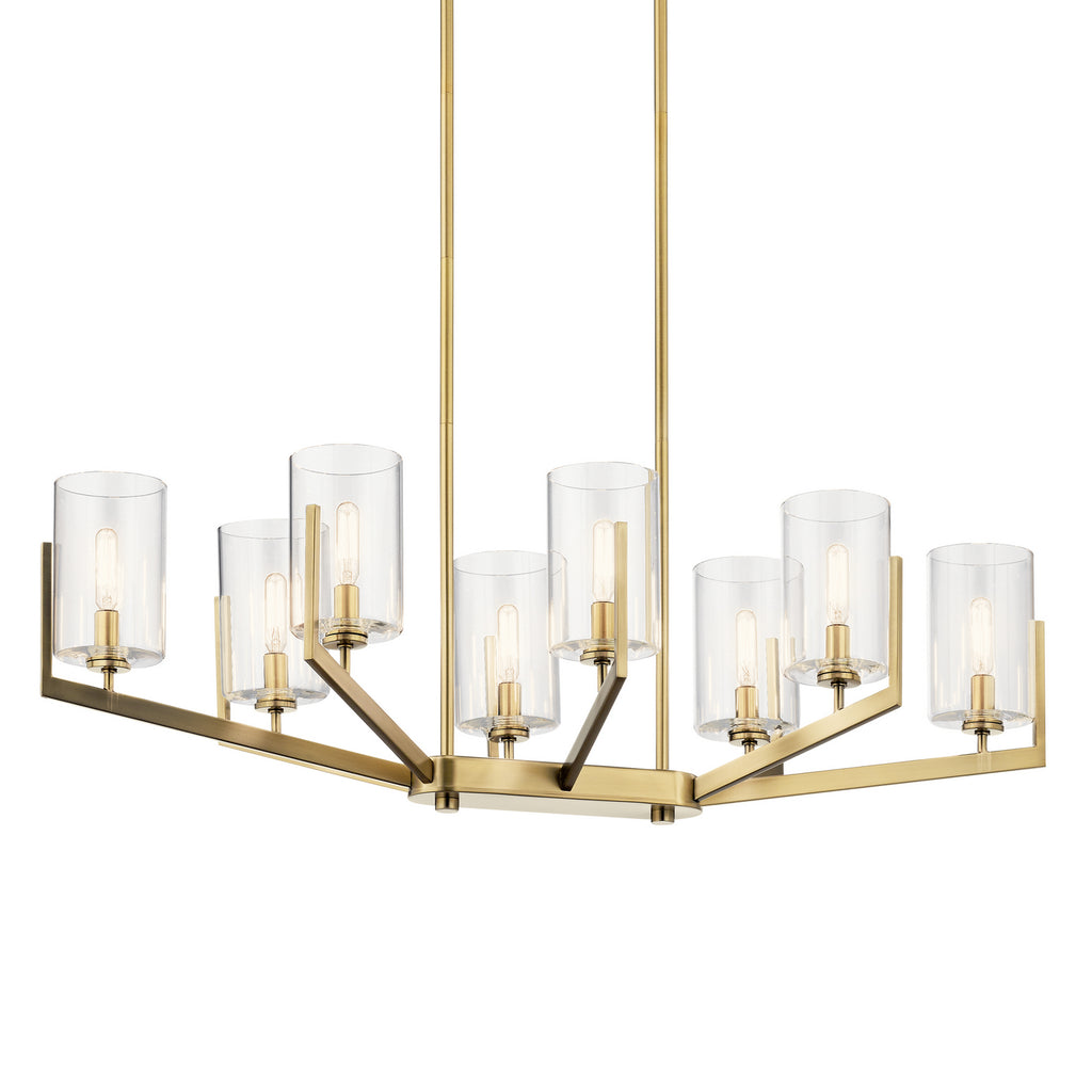 KICHLER 52315BNB Nye 14.75" 8 Light Oval Chandelier With Clear Glass In Brushed Natural Brass