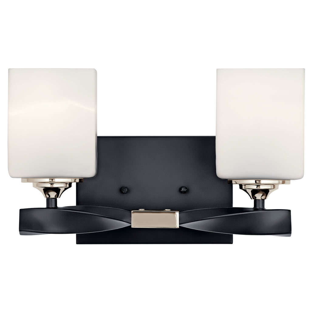 KICHLER 55001BK Marette 13.5 " 2 Light Vanity Light With Satin Etched Cased Opal Glass In Black