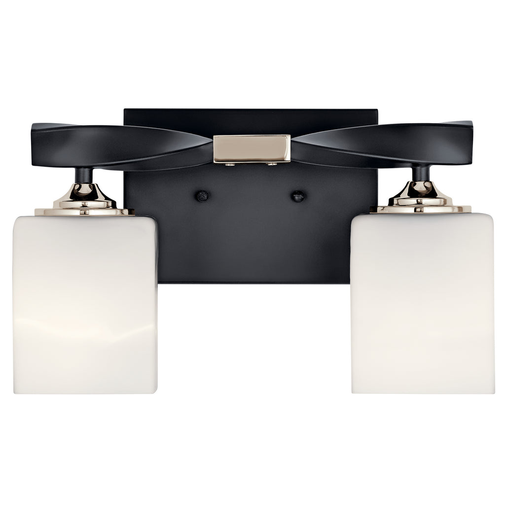 KICHLER 55001BK Marette 13.5 " 2 Light Vanity Light With Satin Etched Cased Opal Glass In Black