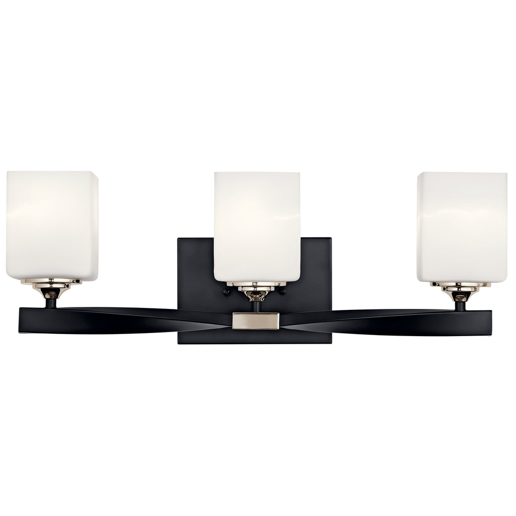 KICHLER 55002BK Marette 22.75" 3 Light Vanity Light With Satin Etched Cased Opal Glass In Black