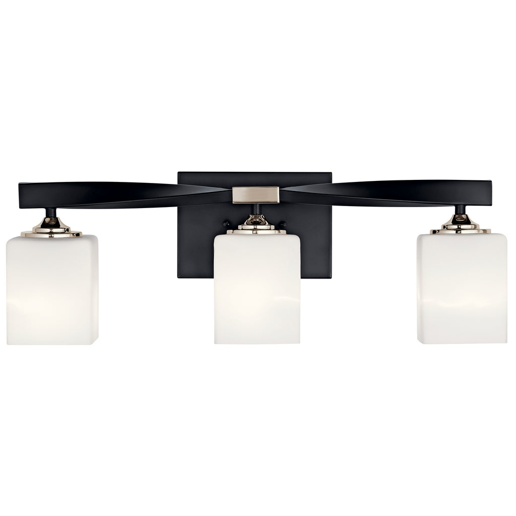 KICHLER 55002BK Marette 22.75" 3 Light Vanity Light With Satin Etched Cased Opal Glass In Black